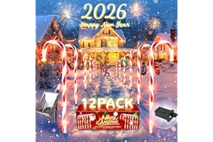 Anordsem Solar Christmas Decorations Outdoor: 12 Pack Candy Cane Pathway Stake Lights - 21" Waterproof LED 8 Lighting Models Yard Garden DIY Decor - 2026 Xmas Gifts for Homeowners