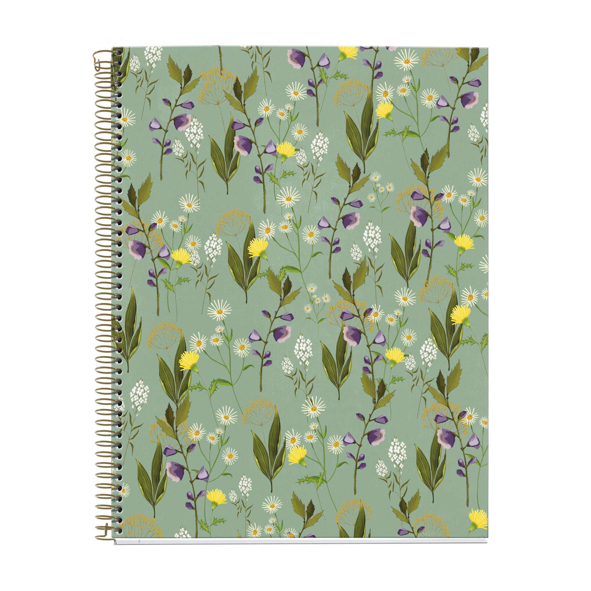 Miquelrius - A4 Notebook, 4 Colour Stripes, Horizontal Ruled 7 mm, 100 Sheets of 70 g/m², Spiral, Ruled Notebook, Garden Memories Collection, Green Flowers