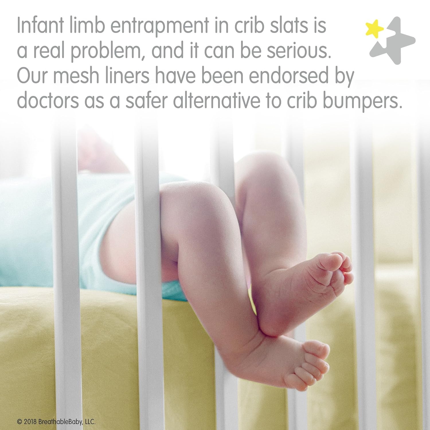 BreathableBaby Classic Patented, Safer for Baby, Anti-Bumper, Non-Padded, Breathable Mesh Crib Liner - Gray : Baby