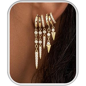 Trinckle Illusion Earrings for Women Triple Huggie Stack Drop Jewelry | Trendy Gold Dangle Earrings for Girls, Dainty Gold St