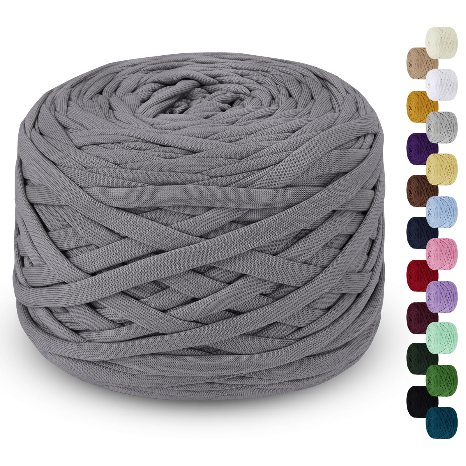 LEREATI 285g T-Shirt Yarn for Crocheting 100m Elastic Ribbon Thick Fabric, Knitting for Crochet Bag, Blanket, Basket, DIY Projects, Home Decor (Dark Gray)