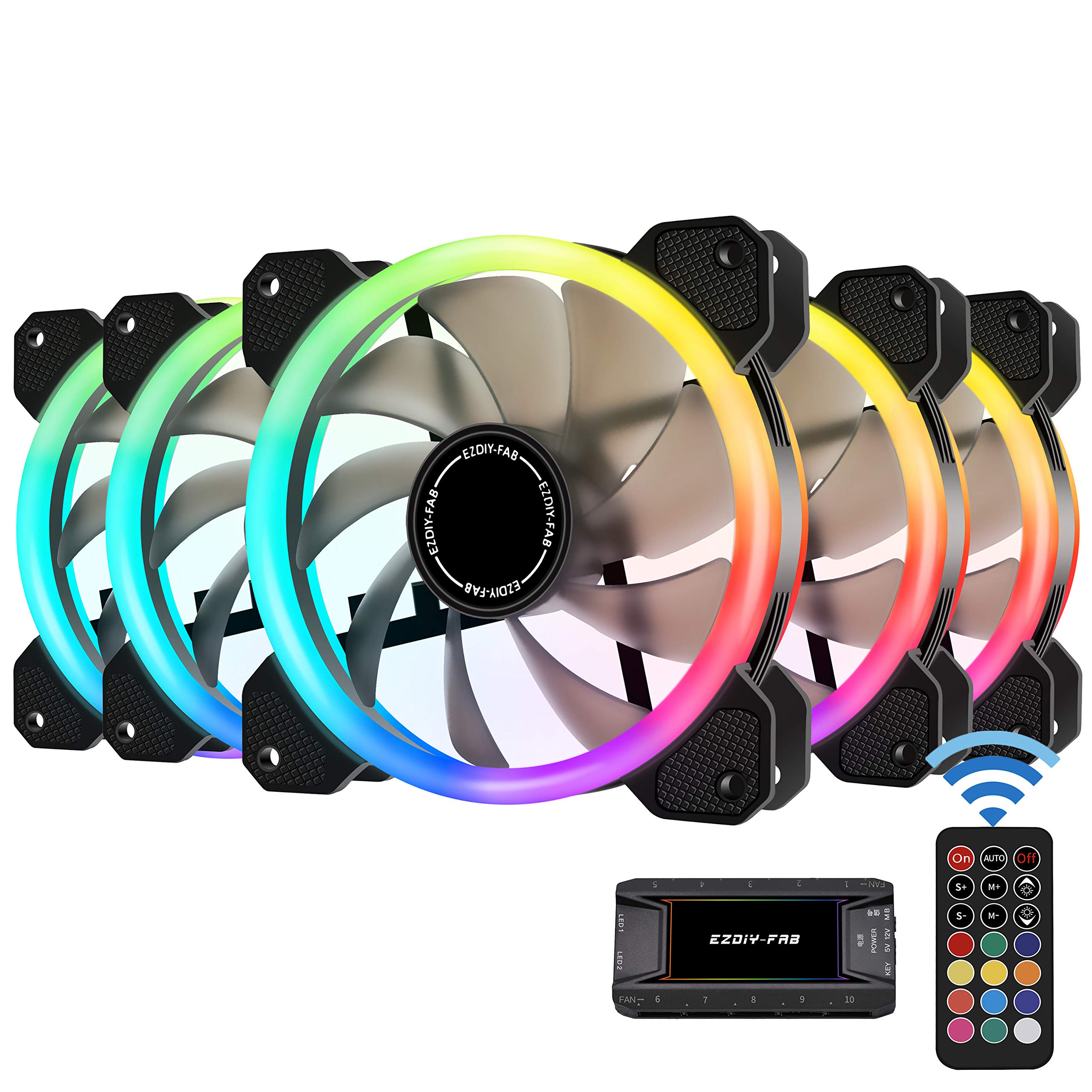 Buy EZDIYFAB New Dual Ring 120mm RGB LED Case Fans, 5V Motoard Sync