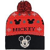 Disney Mickey Mouse Beanie Fair Isle Knit Design Cuffed Winter Hat with Pom Multicolored