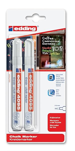 edding 4095 Fenster-/Kreidemarker, 2er-Blister, 2-3mm, weiß