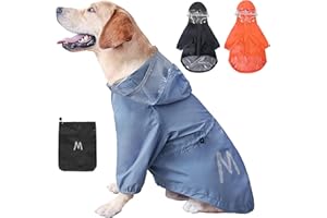MAMORE Dog Raincoat for Small and Medium Dogs,Waterproof Lightweight Dog Rain Jacket with Leash Hole,Adjustable Reflective Dog Rain Coat with Hood (X-Large, Blue&Grey)