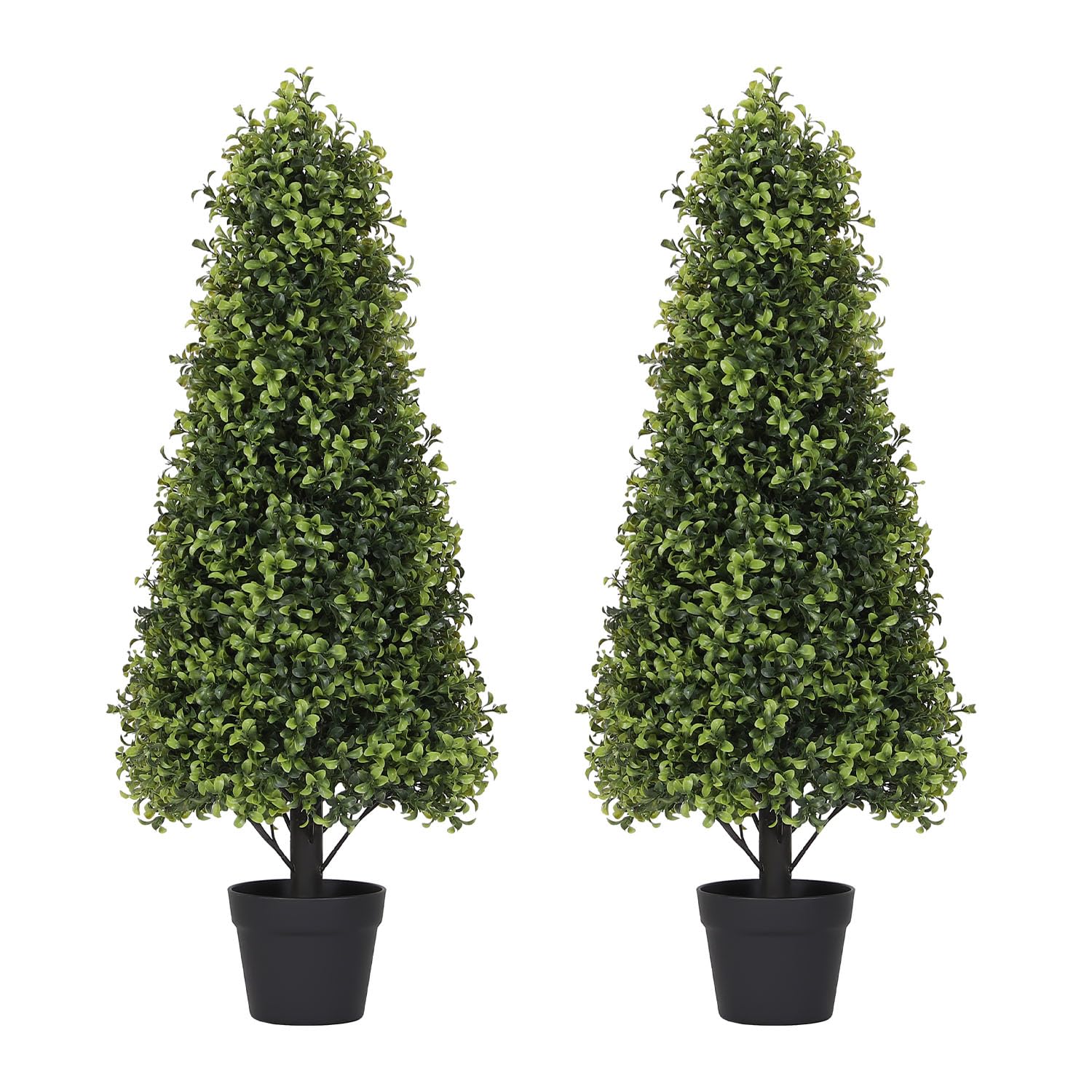 Photo 1 of ***has damages to top of tree*** Azoco 3ft Artificial Boxwood Topiary Trees (Set of 2) - UV Resistant Faux Plants Outdoor, Realistic 36in Fake Cone Bushes and Shrubs for Front Porch, Planter, Patio - Low Maintenance & Evergreen