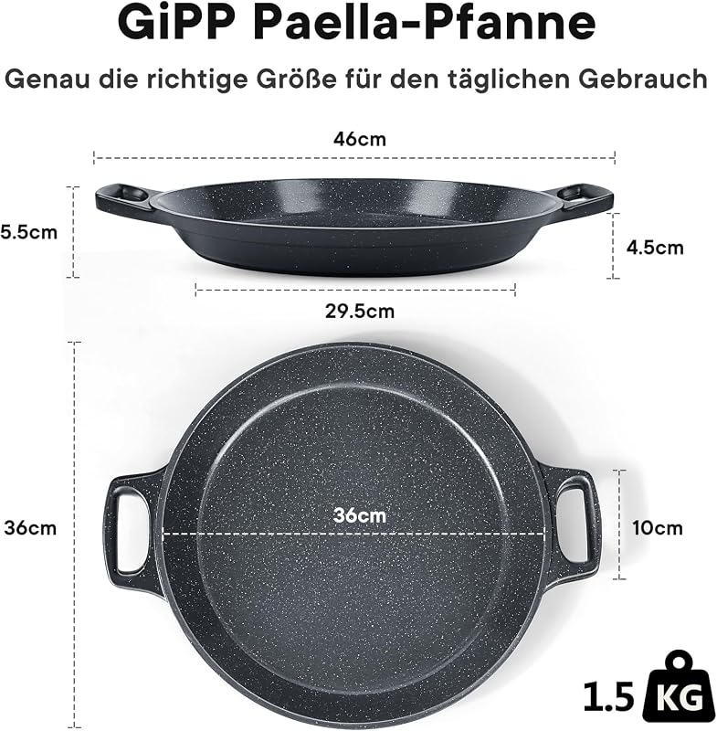 Paellapfanne Induktion, Paella Pfanne 38×41 cm Antihaftbeschichtete aus Aluminiunnen