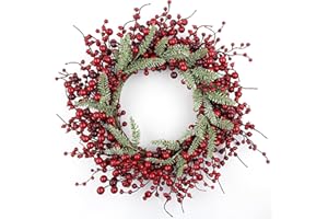 Yawwind 20 Inches Red Christmas Wreaths Farmhouse Christmas Wreaths for Front Door Classic Red Berry Wreath Winter Holiday Wreath with Fir Pine Needle for Doors Window Indoors Porches Outside