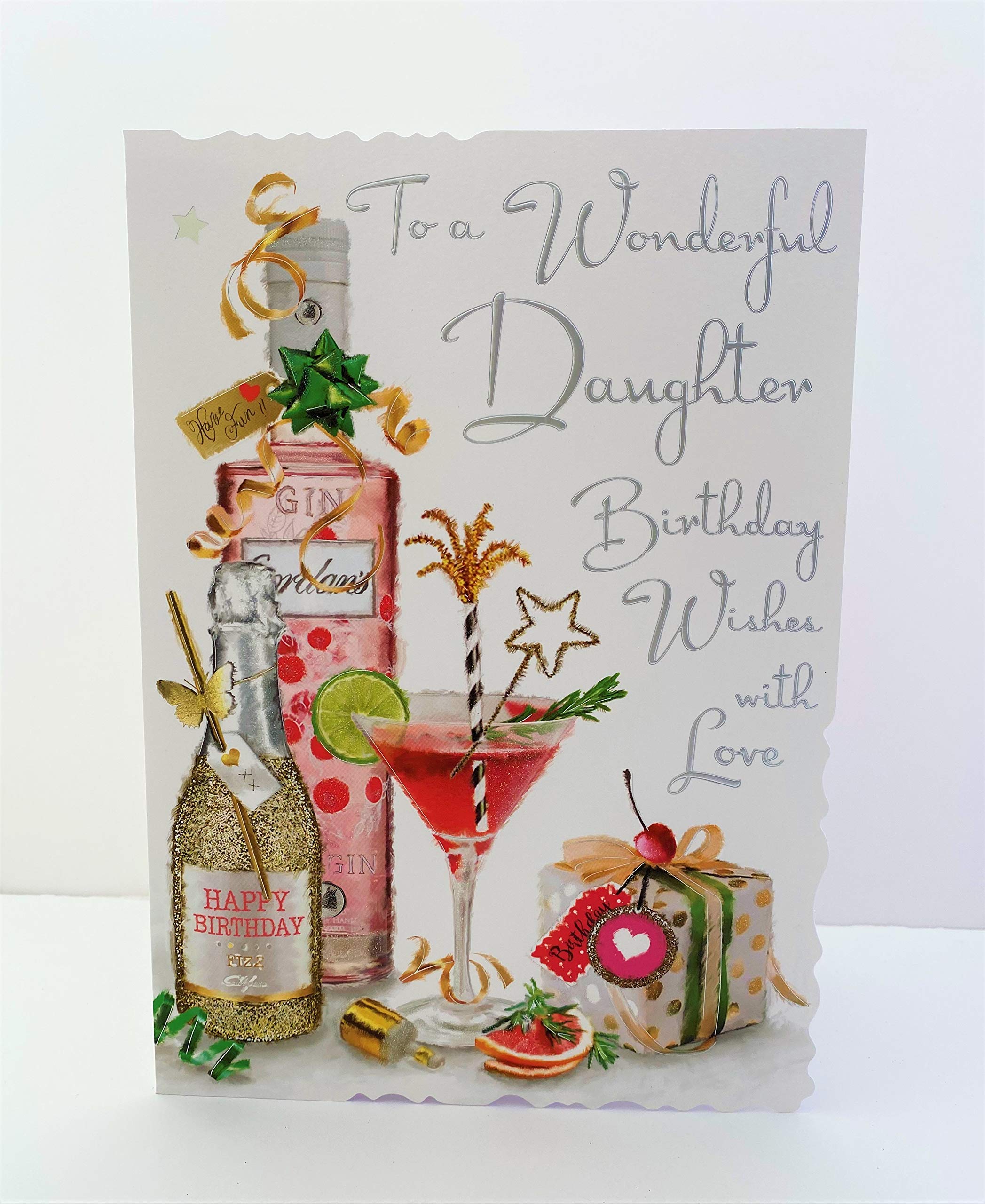 Jonny Javelin Large Wonderful Daughter Birthday Wishes Card - Gin Cocktails Present