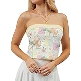 Eutten Strapless Reversible Foldover Tube Tops for Women Floral Print Summer Going Out Bandeau Sleeveless Backless Crop Tops