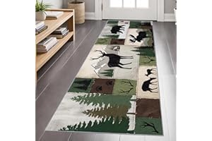 Forest Wildlife Runner Rug 2x8 Woodland Animals Runner Rug, Vintage Country Bear Deer Rugs, Rustic Lodge Style Rugs for Cabin