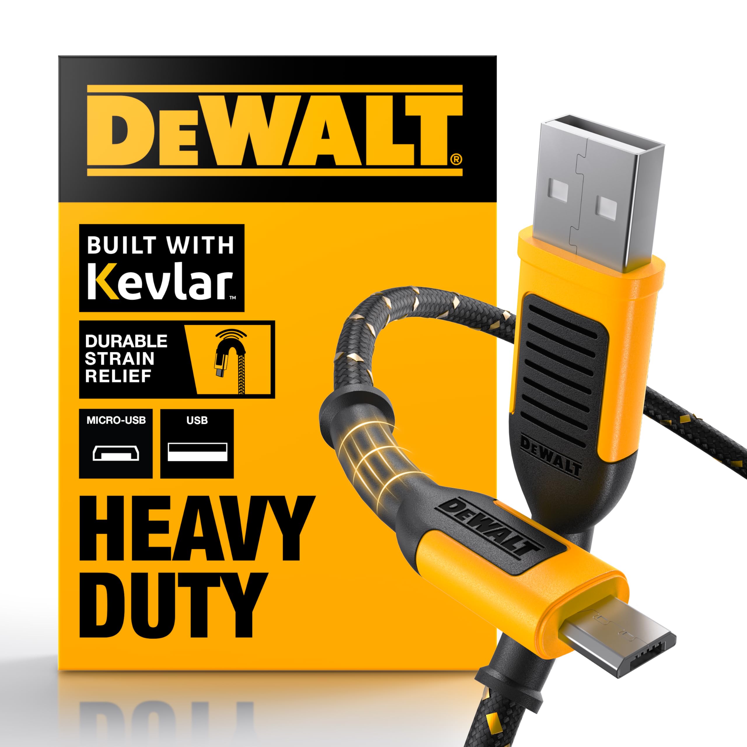 DEWALT Reinforced Braided Cable for Micro-USB, 10 ft.
