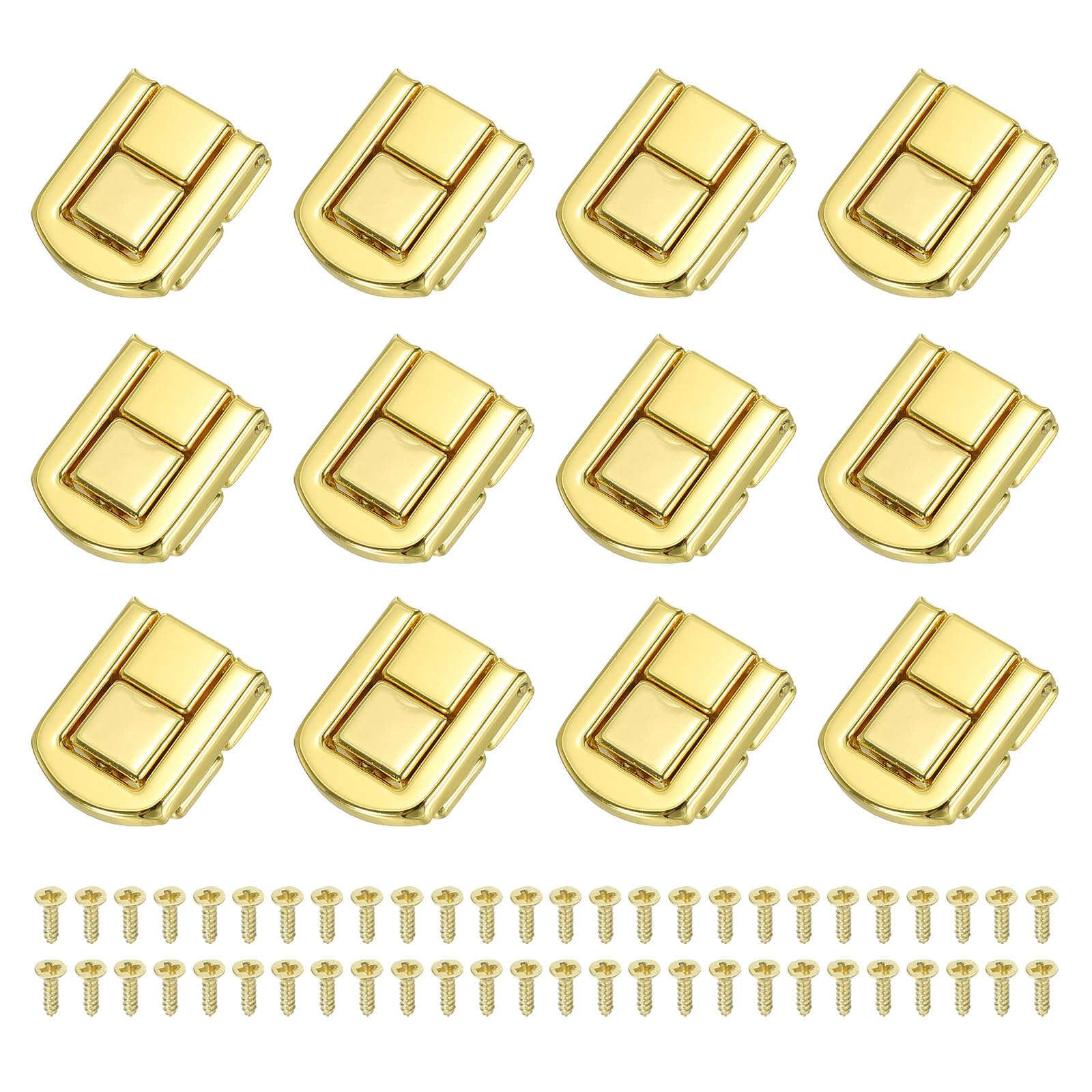 PATIKIL Toggle Catch Lock 1" x 0.8", 12Pack Metal Hasp Latch Rectangle Retro Style Clasp Latch for Jewellery Box Decoration Suitcase Toolbox, Gold