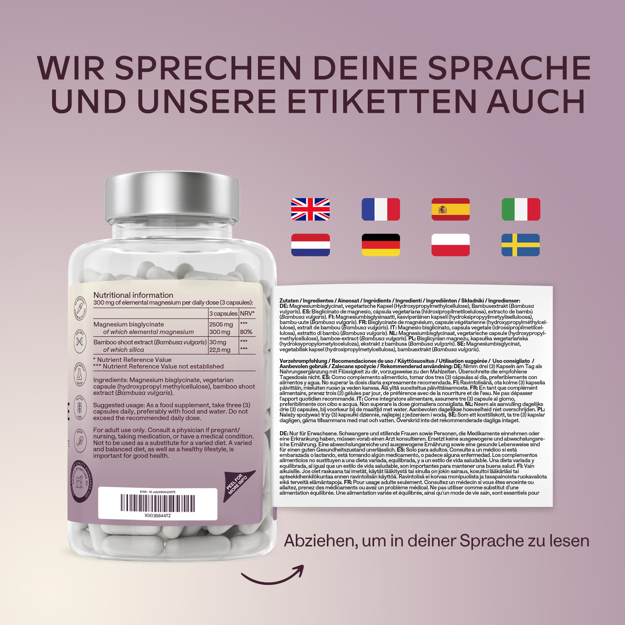 Magnesium Bisglycinat Hochdosiert 2505mg | 300mg Elementares Magnesium, Glycinat Kapseln Vegan - Ungepuffertes Magnesiumglycinat Chelat - 180 Bisglycinat Kapseln 8