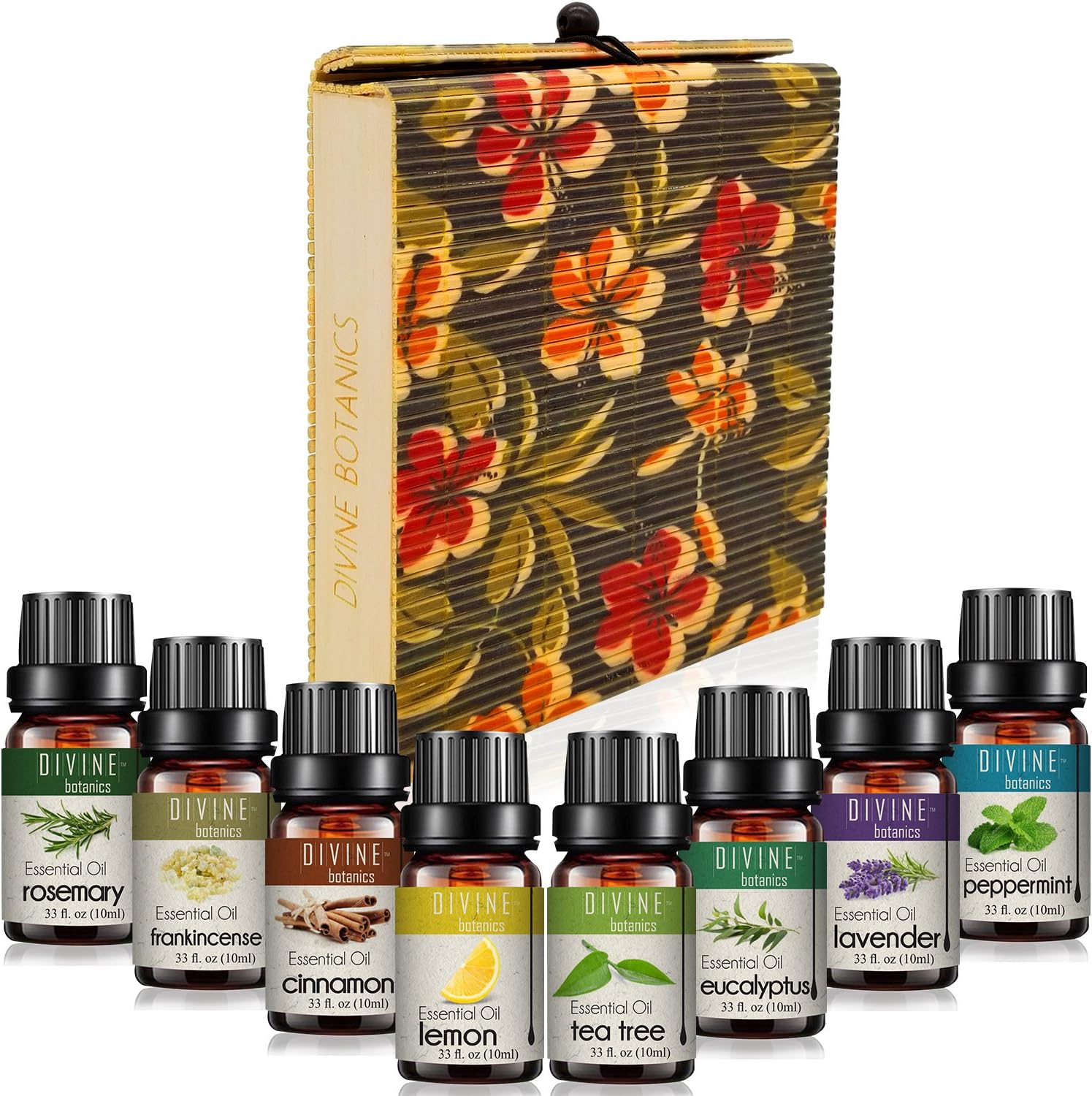 Aromatherapy Essential Oils Perfect Gifts for Women for Diffuser - Pure Therapeutic Grade - Handmade Box 8 10ml Bottles - Lavender Peppermint Lemon Tea Frankincense Cinnamon Eucalyptus Rosemary