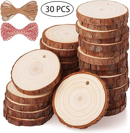 Segnaposto Natalizi Con Juta.Fuyit Dischi Legno Con Buco Diametro 5 6cm 30 Pz Naturale Legno Da Decorare Natale Segnaposto