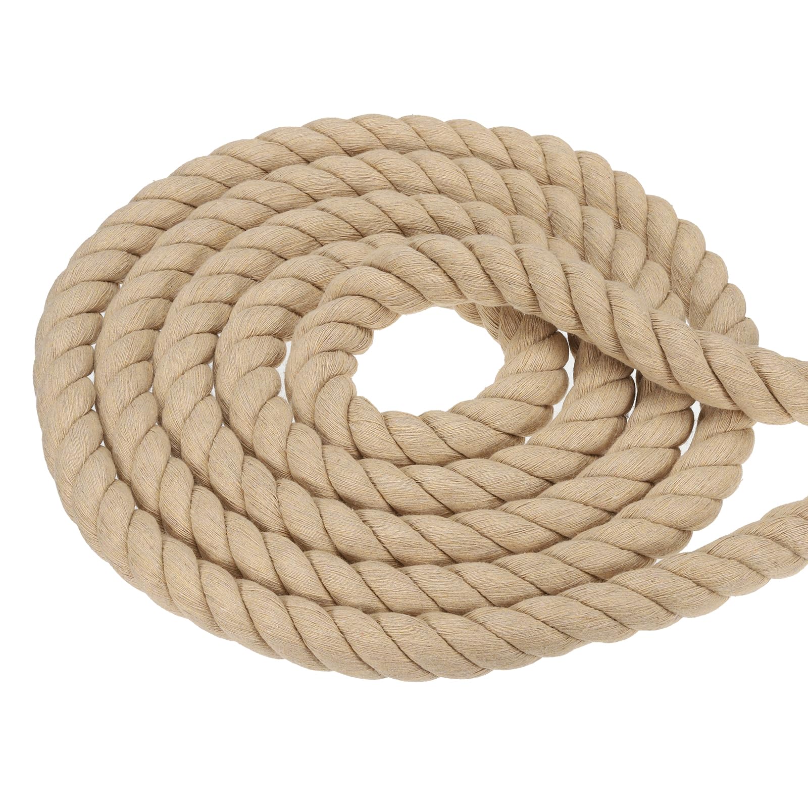 PATIKIL 1 Inch x 50 Feet Natural Twisted Cotton Rope 3 Strand Strong Thick Cotton Rope Tug of War Rope for Railings Crafts Home Decor, Brown
