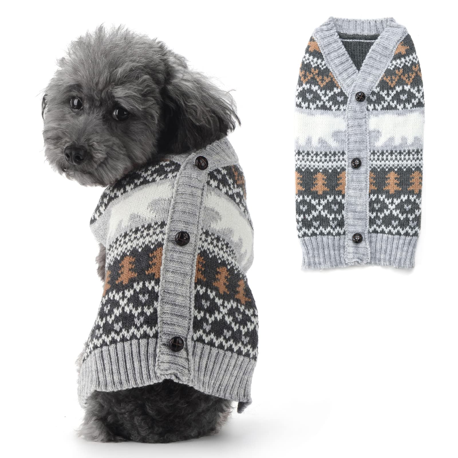 SKXEO Dog Sweater,Warm Pet Sweaters Gray Knitted Cat Puppy Dog Jumper Hoodie Clothes for Small Medium Dogs Vest Coats Costume (Gray Cardigan,X-Large)