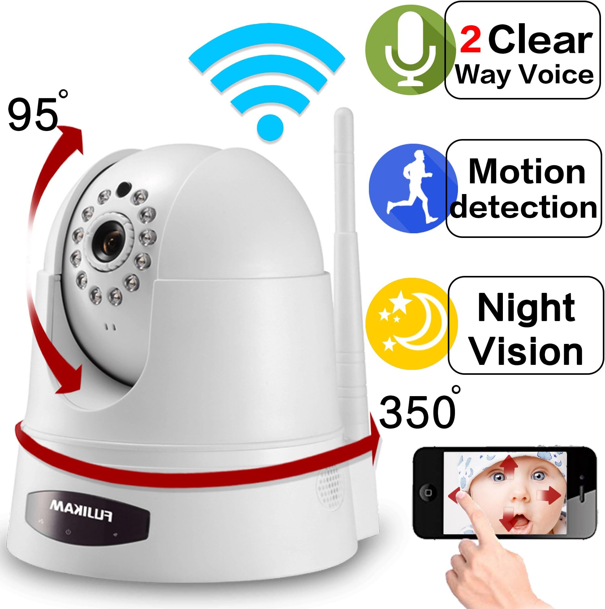Wantsee 720p HD Night Vision Wireless Wifi Surveillance Security Camera Plug&Play Pan/Tilt Two-way Audio Home Monitor WS-001w