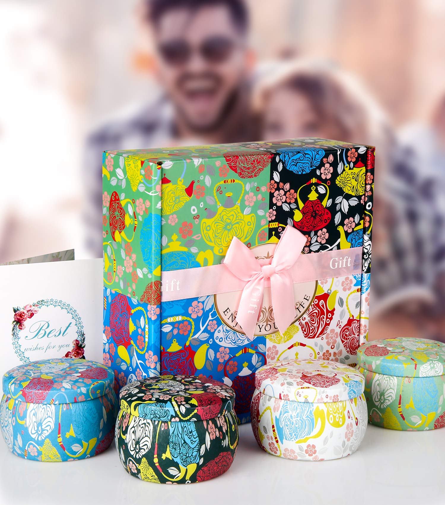 Candles Scented Candles Candle Gift Set 4 Iron Pots Natural Soy Wax Flowers Scent 120 Hours Burning Time Aromatherapy Candle for Relax Sweet Dream Clean Air and Yogaa (Gardenia Etc)