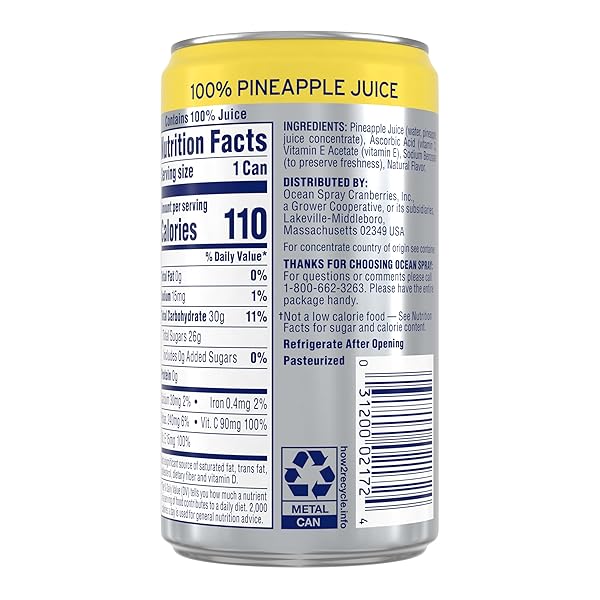 OCEAN SPRAY 100% PINEAPPLE JUICE, 7.2 OZ CANS (PACK OF 24)