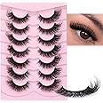 JIMIRE Faux Mink Lashes Fluffy Cat Eye Natural False Eyelashes Volume Wispy Fox Eye Crossed 17MM Thick Fake Lashes Look Like Eyelash Extensions Pestañas 7 Pairs Pack