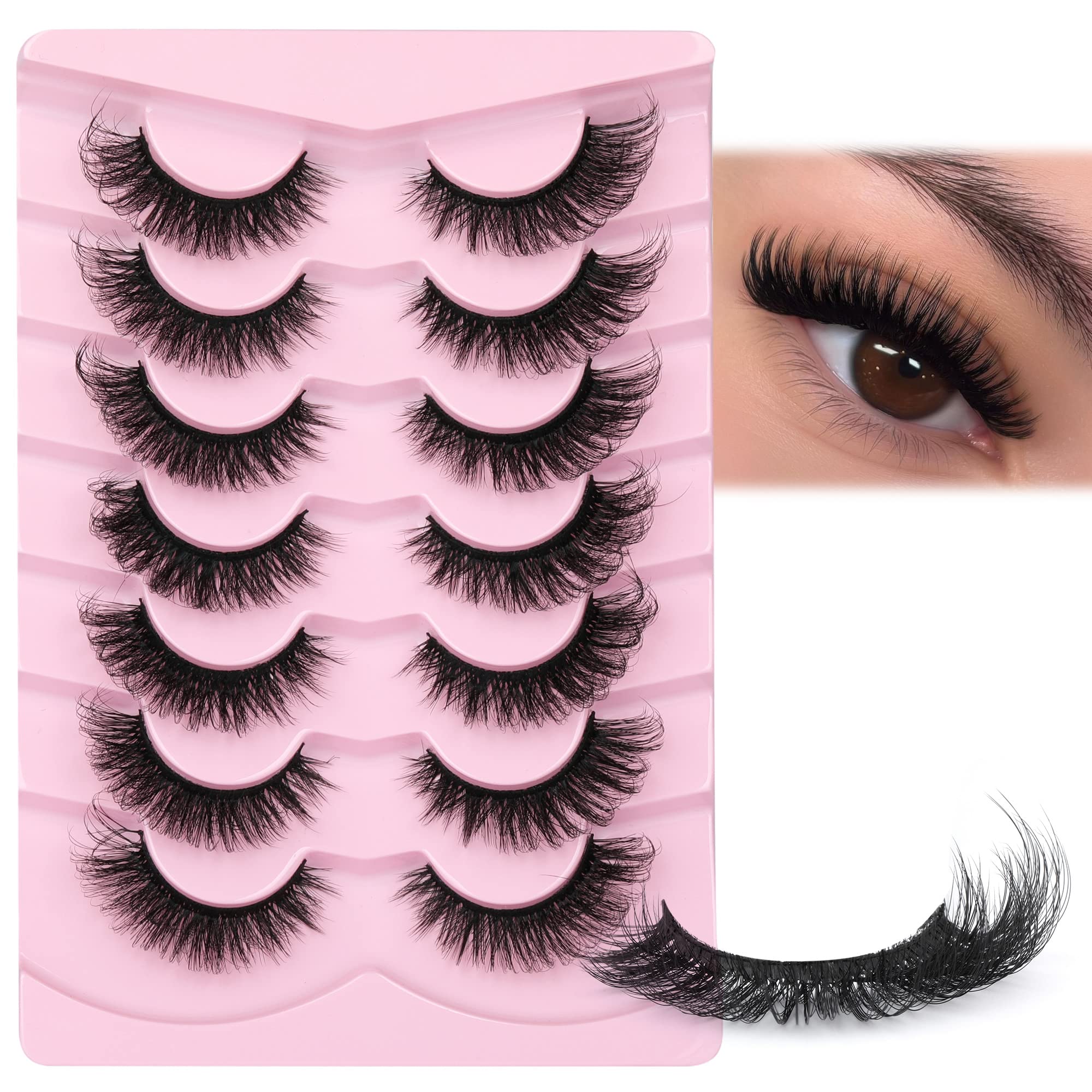 JIMIRE False Eyelashes Fluffy Cat Eye Natural Faux Mink Lashes Dramatic Wispy Fox Eye 17MM Strip Fake Lashes Look Like Eyelash Extensions Pestañas 7 Pairs Pack — image 1