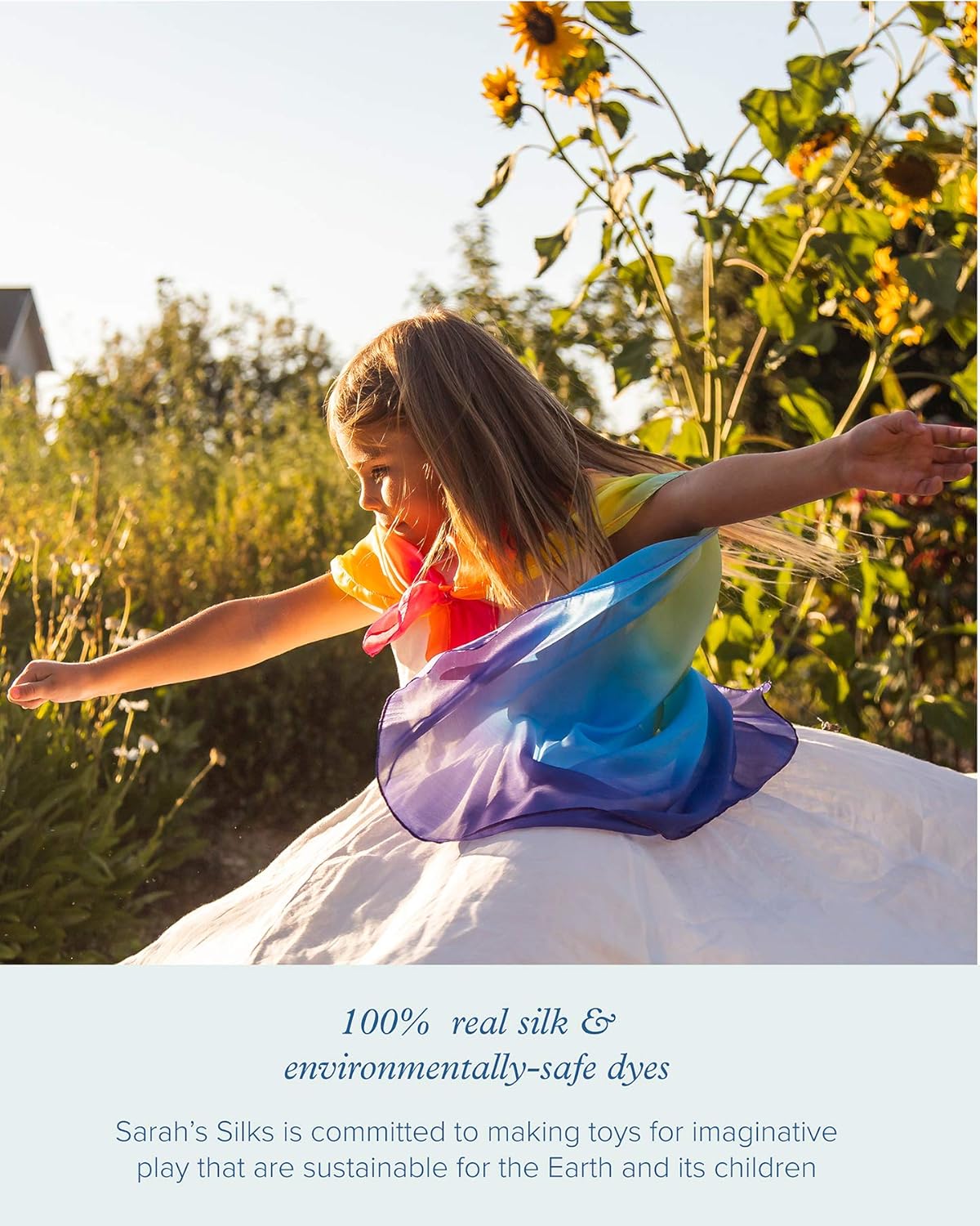 Sarah's Silks - Enchanted Playsilk, 100% Real Silk, Eco-Friendly Dye, 35-Inch Square Silk Play Scarf - Rainbow: Clothing