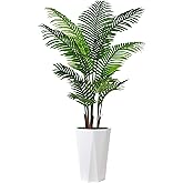 Artificial Palm Plant Indoor 5FT Fake Tree with White Diamond Planter Faux Tropical Areca Tall Fake Floor Plant in Pot Artificial Trees for Home Office Living Room Decor Indoor