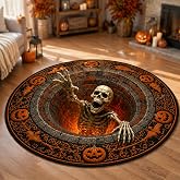 DILYPOD 3D Halloween Skeleton Optical Illusion Vortex Round Rugs, Scary Ghost Skeleton Halloween Decorations for Living Room Indoor (A1)