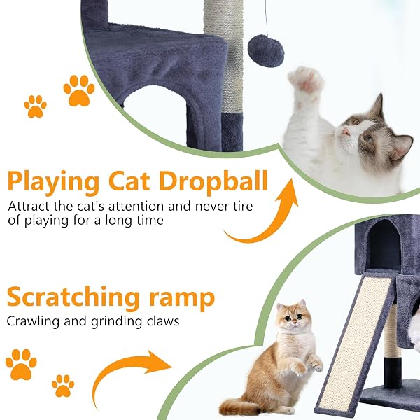 FDW CAT TREE FOR INDOOR CATS 36 INCHES CAT TOWER MULTI-LEVEL INDOOR CAT PLAY CONDO HOUSE WITH SCRATCHING POSTS, SPACIOUS PERCH, SISAL POSTS AND DANGLING TOYS (DARK GREY)