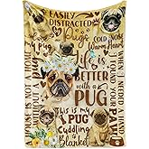 Pug Gifts for Pug Lovers, Soft Watercolor Flannel Throw Blanket for Dog Mom Dad Women Men, 50x65 Inches