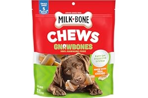 Milk-Bone Chews GnawBones Rawhide Free Dog Treats, Chicken, 5 Long Lasting Small/Medium Knotted Bones