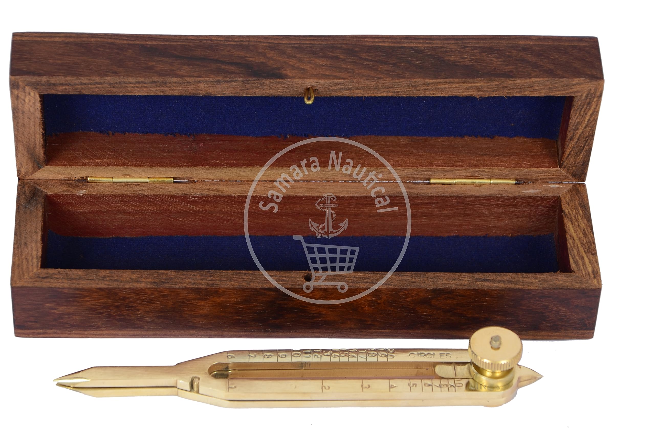 Samara Nautical Professional 6-Inch Brass Divider Compass Nautical Straight Pattern Drafting Tool with Wooden Box