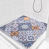 HOMBYS Square Shower Mat Non Slip 27x27 in,Shower Mat with Drain Hole in Middle,Shower Floor Mats for Inside Shower,PVC Loofah Shower Stall Mat,Secure in Shower Mat,Boho Bath Mats for Shower