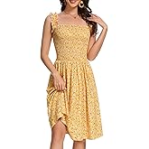 CVCPP Floral Print Sundress for Women Square Neck Sleeveless Smocked Flowy Mini Short Boho Summer Dresses