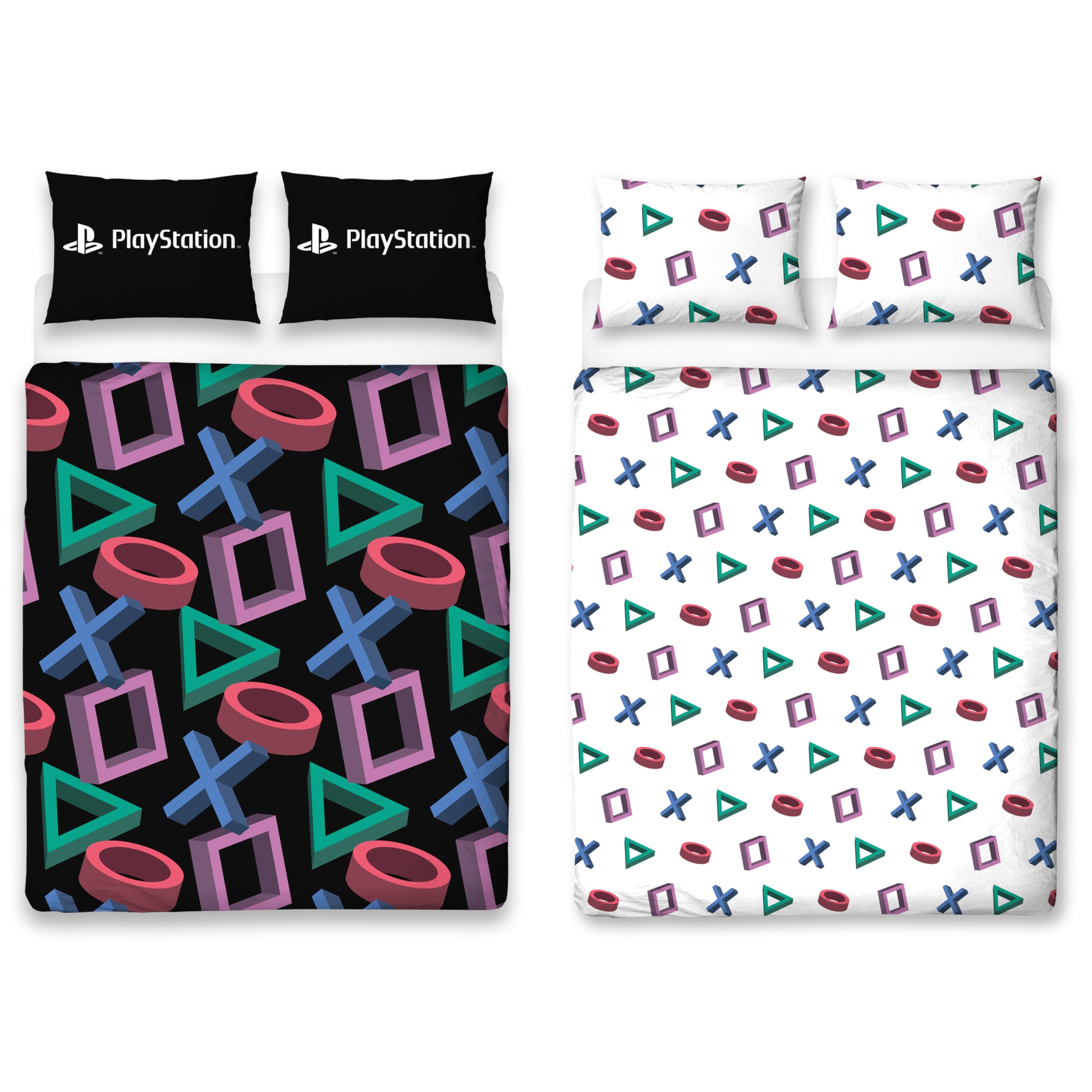 Character World Official PlayStation Double Duvet Cover Set | Abstract Design Reversible 2 Sided Bedding Including Matching Pillow Cases | Gaming Black Double Bed Set