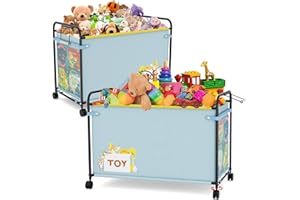 JBBTOOL 2PC Toy Box Storage, 180L Extra Large Toy Chest with 360° Wheels, Oxford Cloth Metal Toy Box for Boys, Girls, Stuffed Animals, Clothes, Bedroom, Living Room