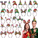 Zeyune 24 Pcs Christmas LED Headbands Christmas Light Up Headbands Reindeer Antler Santa Elf Hats Xmas Headwear for Xmas Party Favors Decorations