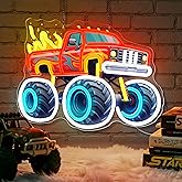 Monster Truck Neon Signs for Wall Decor, Red Car Neon Sign, Dimmable Acrylic Neon Lights for Living Room Bedroom Game Room Garage Man Cave Car Club Party Decorations Gift