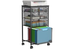 Sbanmao Rolling File Cart with 4 Storage Drawers, Filing Cabinet for Home Office, Hanging File Folder Organizer with Wheels Under Desk, Utility Craft Cart Printer Stand, Black, Patent Pending