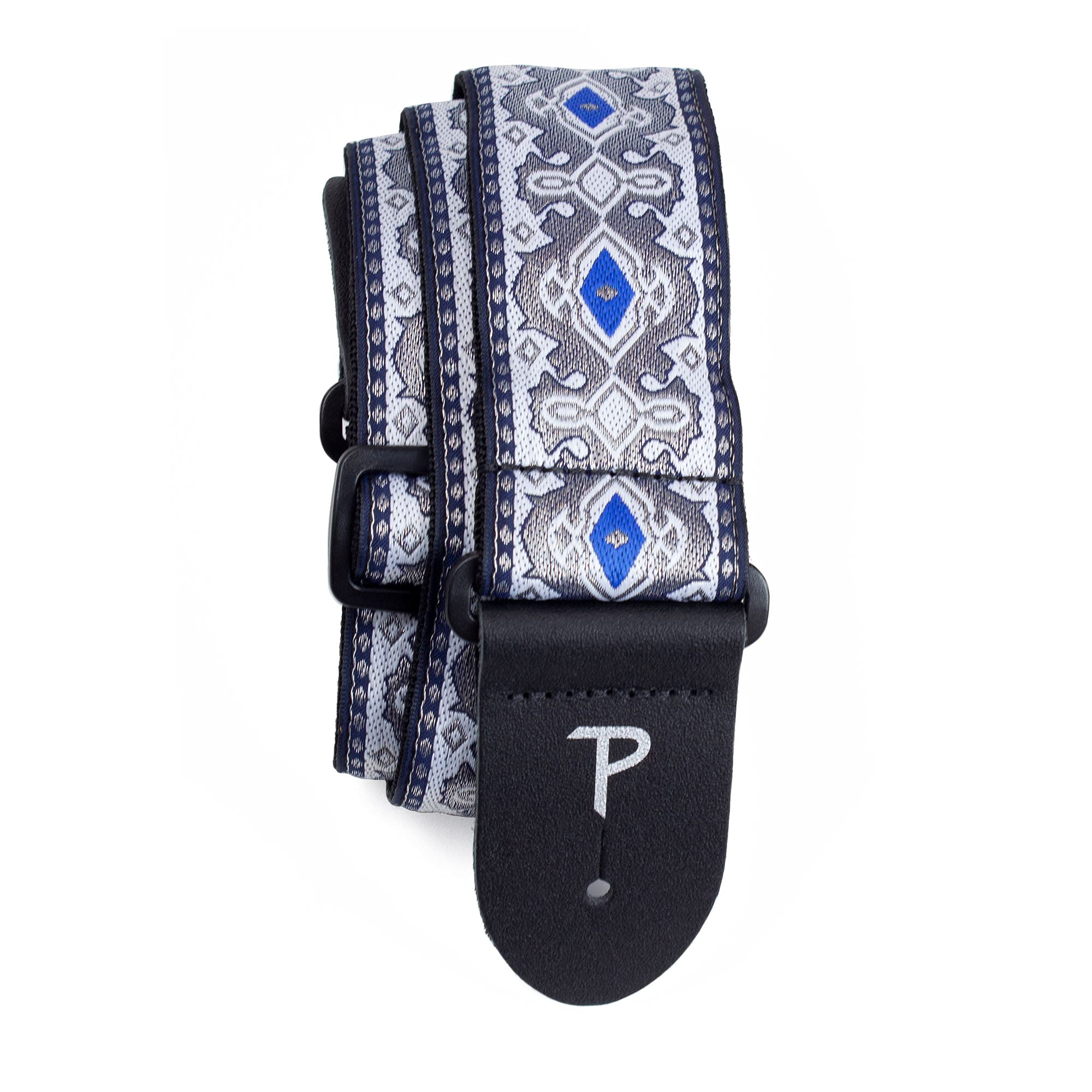 Perri’s Leathers Ltd. - Guitar Strap - Nylon - Jacquard - Royal Silver - Adjustable - For Acoustic/Bass/Electric Guitars - Made in Canada (TWS-7277)