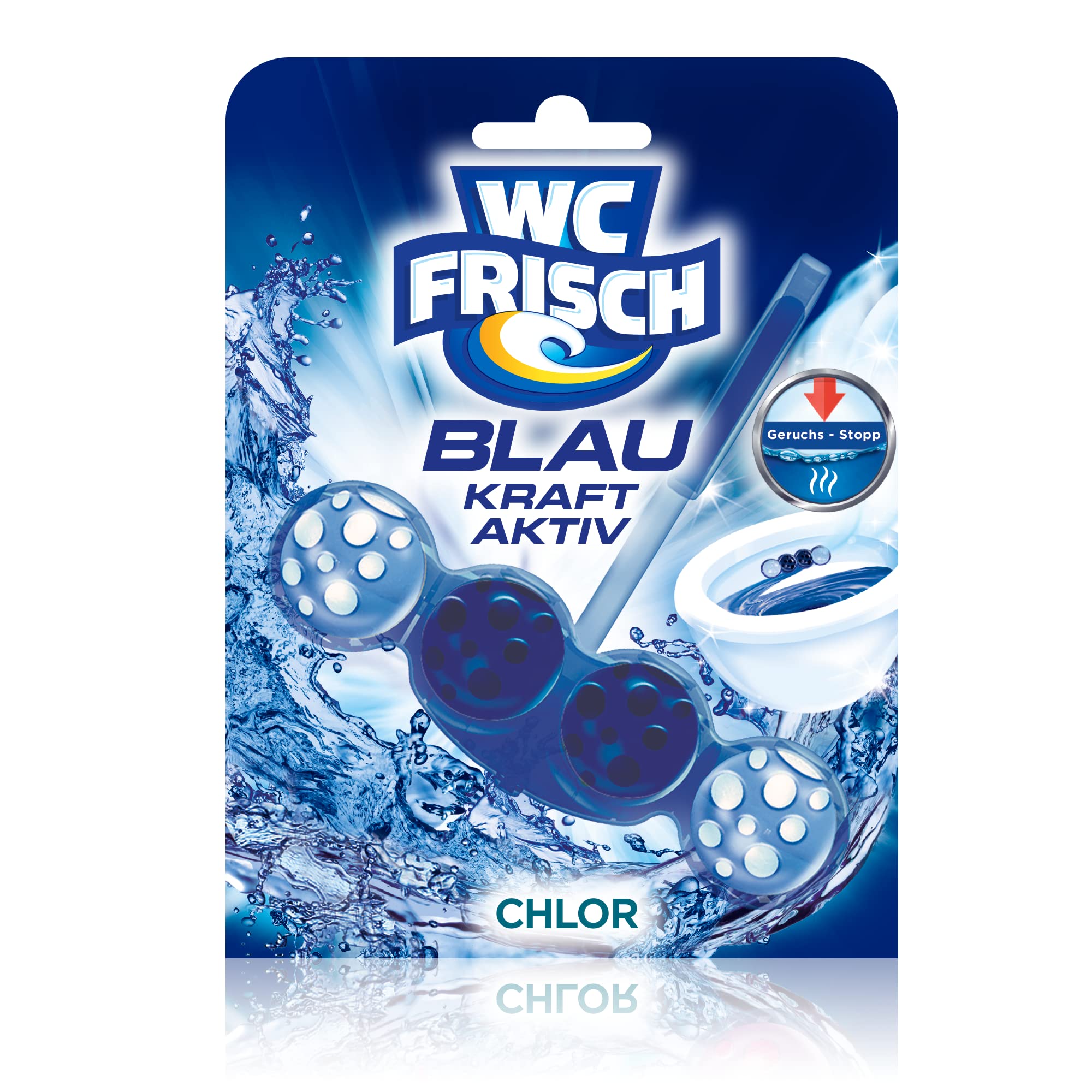 WC FRISCH Kraft Aktiv Blauspüler Chlor (10er Pack), WC Reiniger mit innovativer Geruchs-Stopp-Formel, Duftsteine für extra Frische und eine sichtbare Reinigung 4