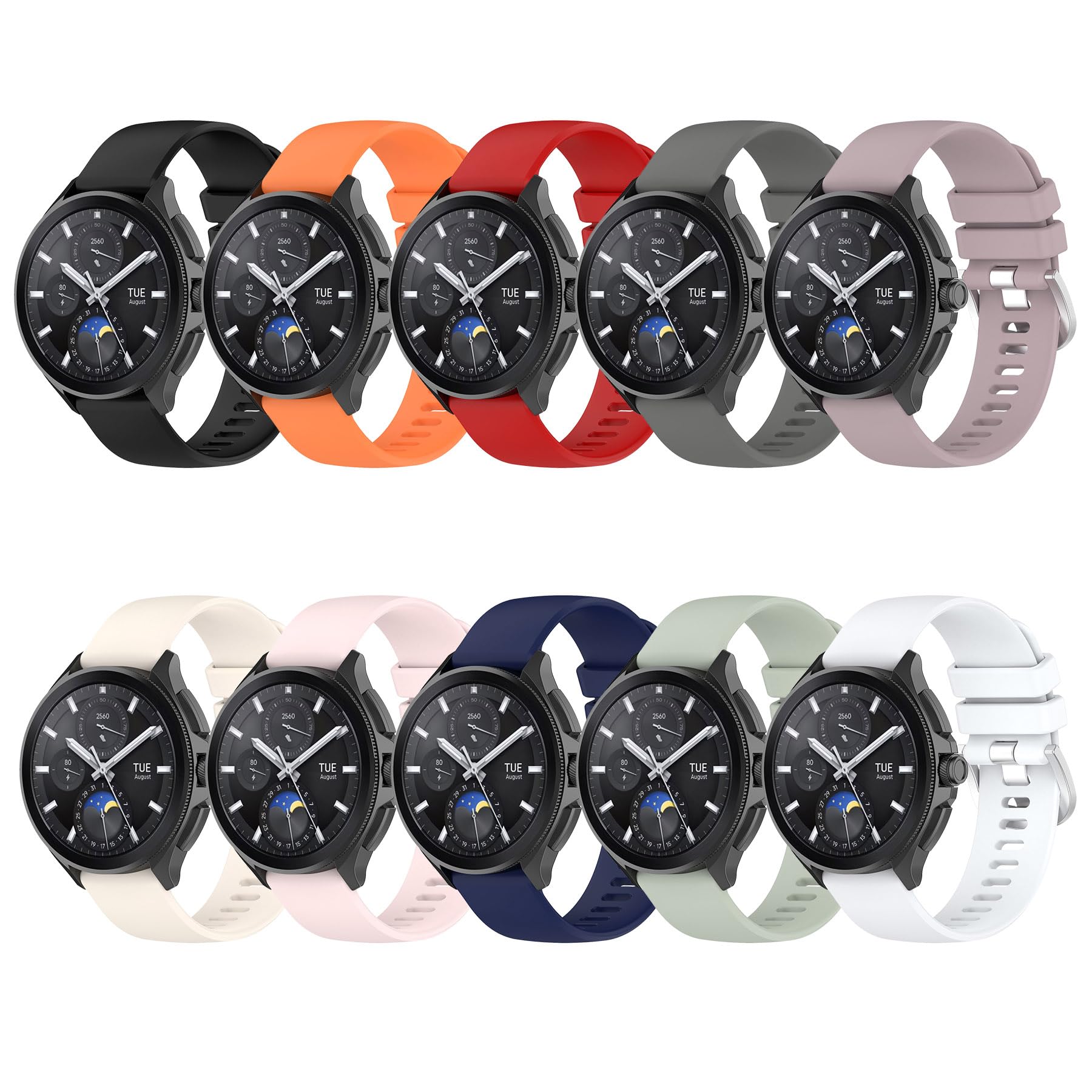 CHULN 10 Pieces Strap for Xiaomi Mi Watch/S1 Active/S1/S1 Pro/S2/S3/2 Pro, 22 mm Adjustable Sports Soft Silicone Smartwatch Replacement Wristbands