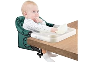 TOOGEL Hook On Chair with Removable Dining Tray, Portable Table High Chair, Folding Compact Baby Seat with Storage Bag for Indoor/Outdoor,Dark Green