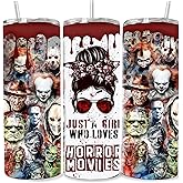 Personalized Just A Girl Who Loves Horror Movies Themed Tumbler Cup 20 oz Stainless Steel Skinny Tumbler with Lid and Straw Insulated Mug