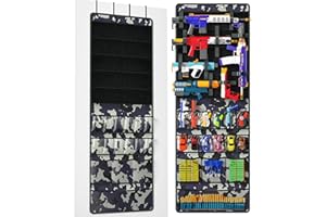 WAWOCS Over The Door Organizer for Toy Guns, Toy Storage, Toys Organizer with Pockets, Hook&Loop Straps for Foam Blasters, Darts, Goggles, Hanging Toys Gun Storage for Kid Rooms, Play rooms, Camouflage