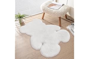 TENNOLA 2.5x3.4 ft White Small Bear Soft Fluffy Rug, Shag Faux Sheepskin Fur Rug Fuzzy Shaggy Area Rug Cute Plush Carpet for Nursery Kids Girls Bedroom Room Aesthetic Living Room Home Decor, White