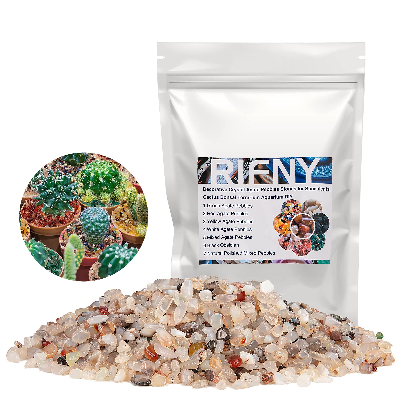 Decorative Stones, Natural River Pebbles Crushed Crystal Chips Stone for Fish Tank, Potted Succulents, Flowerpot, Cactus, Home Garden Decoration, Vase Filler Gravel Rocks(1.5 Lb, White)