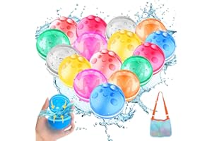 MAKE KIDS SMILE BUBBLE FUN 16 Pcs Reusable Water Balloons, Easy Quick Fill & Self-Sealing Water Balloon for kids, Latex-Free Silicone Water Ball with Mesh Bag for Kids Adults Outdoor Games, Summer Fun Party Gift